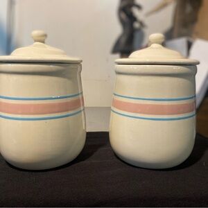 Cream Canisters with Blue and Pink Stripes